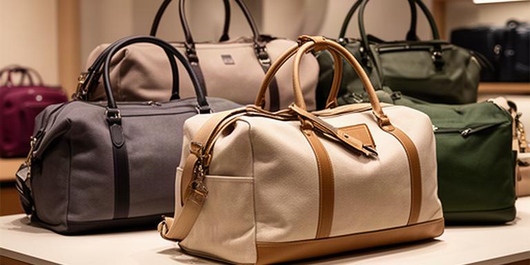 Elegante Reisetaschen und Weekender aus Textil auf einem Tisch im Laden