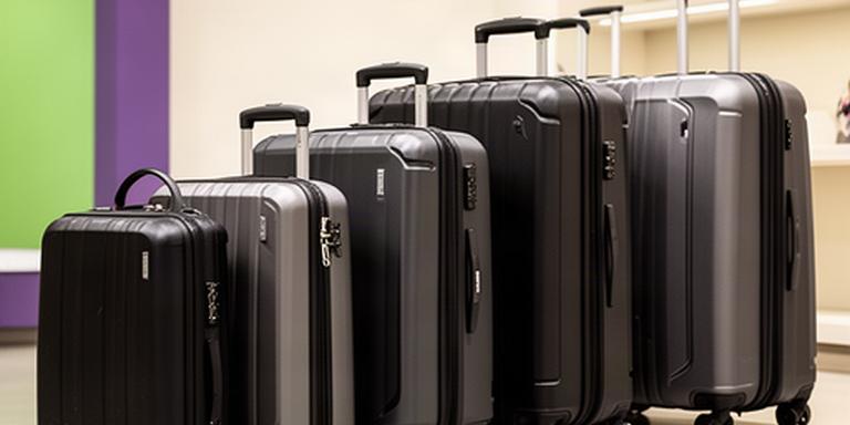 Schwarze Hartschalenkoffer und Trolleys aufgereiht in einem Verkaufsraum