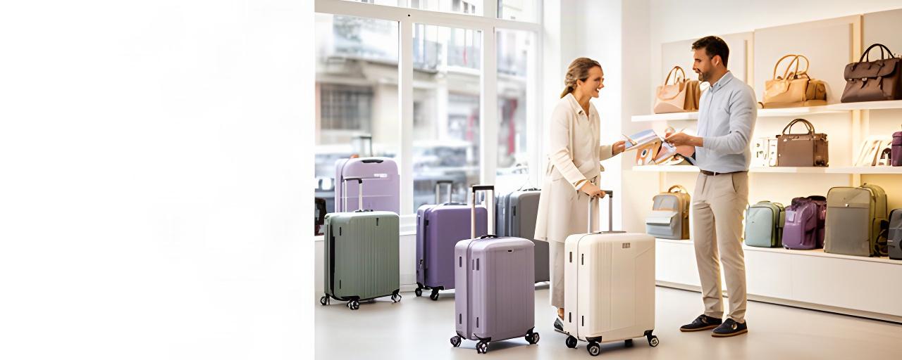 Beratung zu einem Reisekoffer in einem hellen Fachgeschäft in Sursee