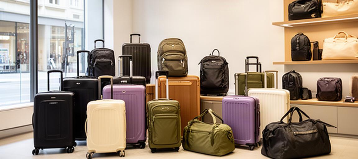 Auswahl an Koffern, Rucksäcken und Reisetaschen in einem hellen Fachgeschäft