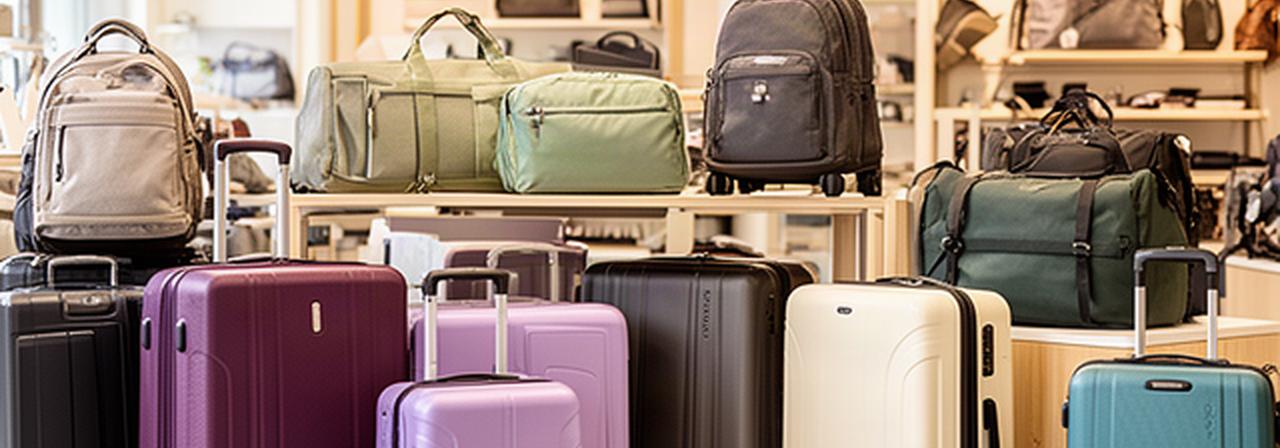 Auswahl an Koffern, Rucksäcken und Reisetaschen in einem hellen Fachgeschäft in Sursee